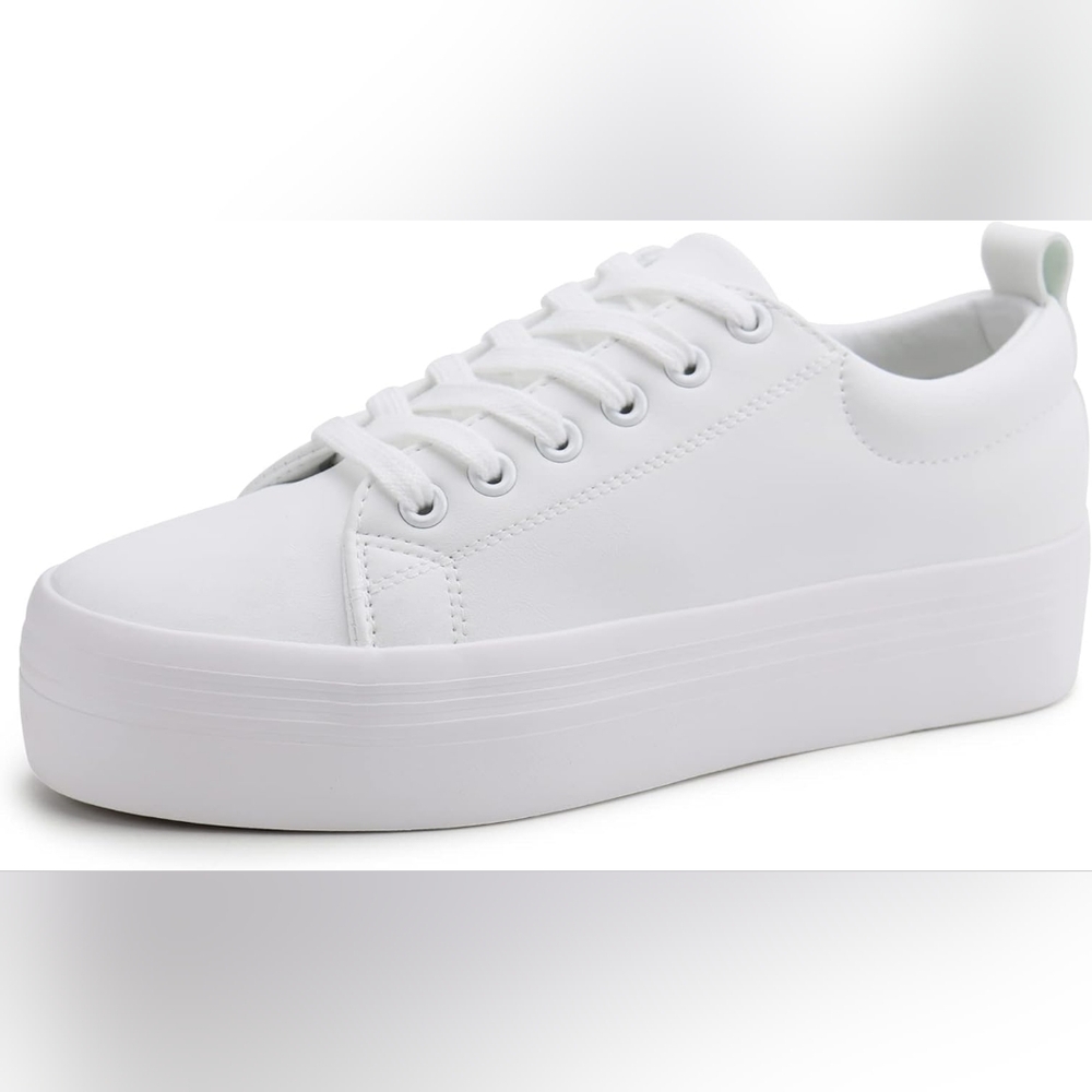 JABASIC Women's Size 5 White Lace Up Platform Sneakers Casual Comfort Fashion